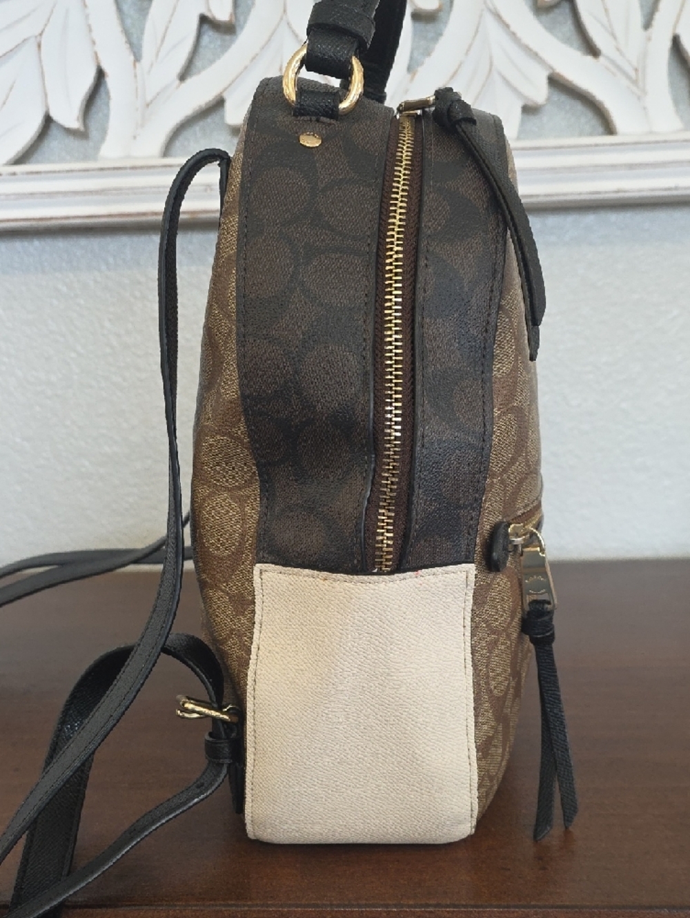 Coach Brown Signature Canvas Mini Backpack with Black Trim (P19) - Picture 4 of 8